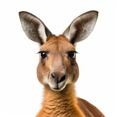 Fototapeta premium Kangaroo face isolated on white background with detail and clipping path