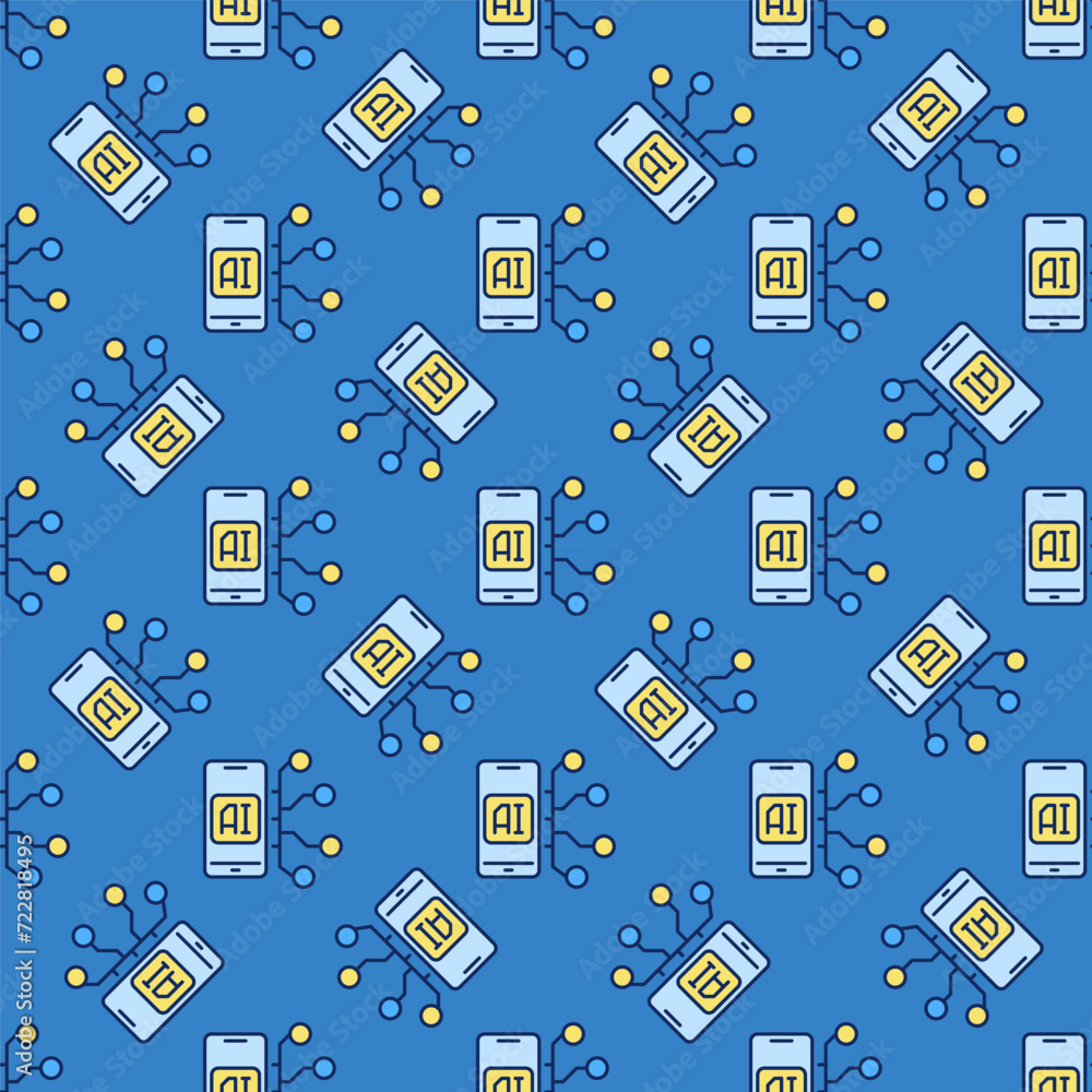 Poster artificial intelligence smart phone gadget vector ai smartphone colored seamless pattern