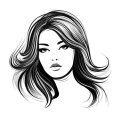 Hand drawn sketch of a young woman. Logo for the hairdresser or beauty salon