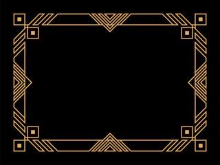 Art deco frame. Vintage linear border. Design a template for invitations, leaflets and greeting cards. Geometric golden frame. The style of the 1920s - 1930s. Vector illustration