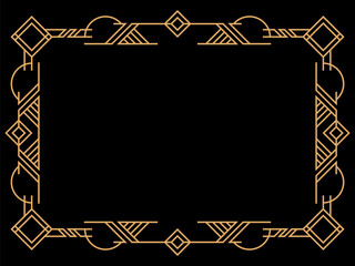 Art deco frame. Vintage linear border. Design a template for invitations, leaflets and greeting cards. Geometric golden frame. The style of the 1920s - 1930s. Vector illustration