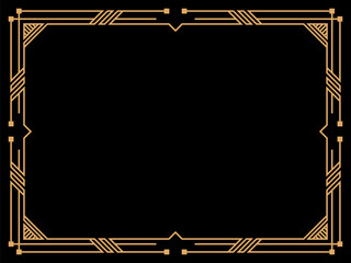 Art deco frame. Vintage linear border. Design a template for invitations, leaflets and greeting cards. Geometric golden frame. The style of the 1920s - 1930s. Vector illustration