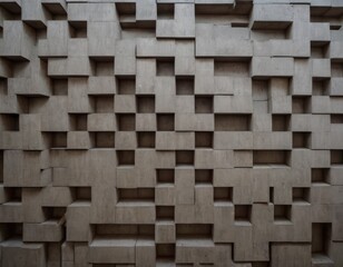 A wall of small square concrete blocks at different depths. Background.