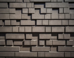 Concrete blocks stand in a chaotic wall. Background.