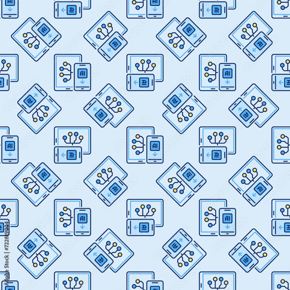 Poster tablet and ai smartphone vector artificial intelligence colored seamless pattern