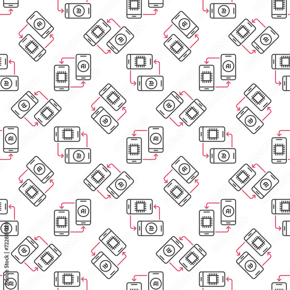 Poster two ai smartphones vector artificial intelligence in phones linear seamless pattern