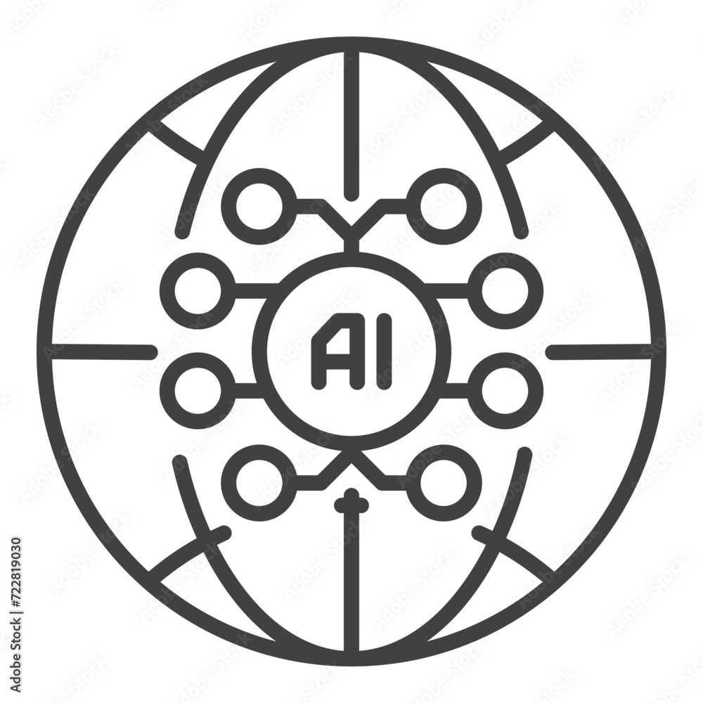 Poster ai brain inside earth globe vector artificial intelligence outline icon or symbol