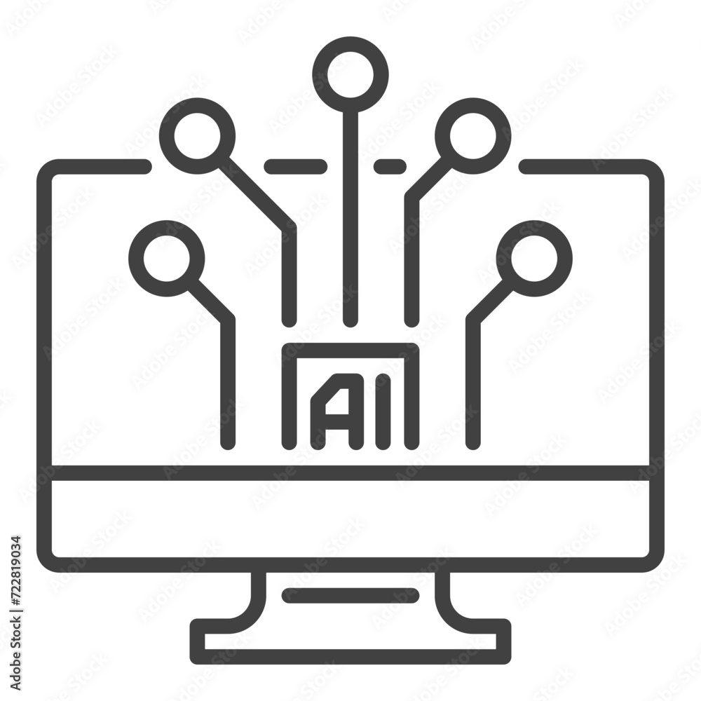 Wall mural ai artificial intelligence on computer screen vector linear icon or symbol