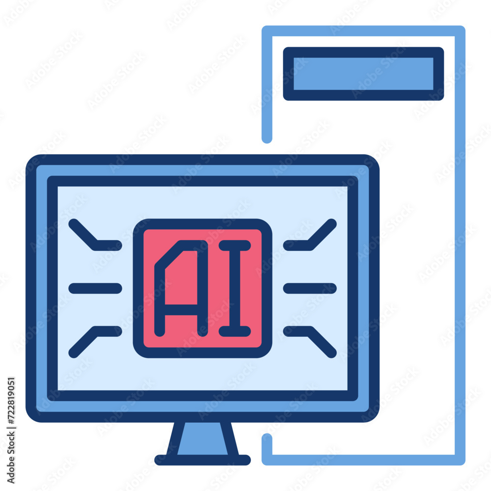 Poster ai desktop computer vector artificial intelligence colored icon or design element