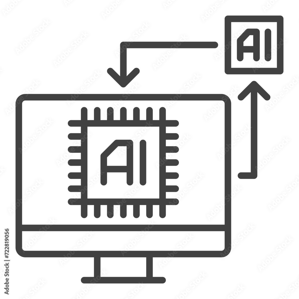 Poster ai computer display vector ai technology thin line icon or symbol