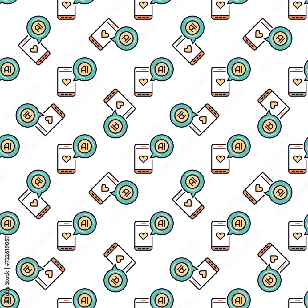 Poster smart phone with artificial intelligence speech bubble vector ai colored seamless pattern