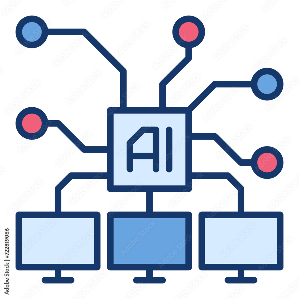 Poster ai connection with computers vector artificial intelligence colored icon or logo element