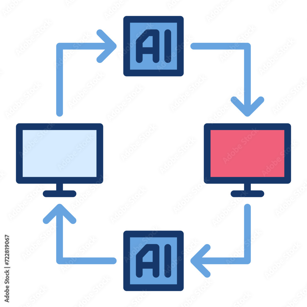 Poster ai computers connected with arrows vector artificial intelligence colored icon or design element