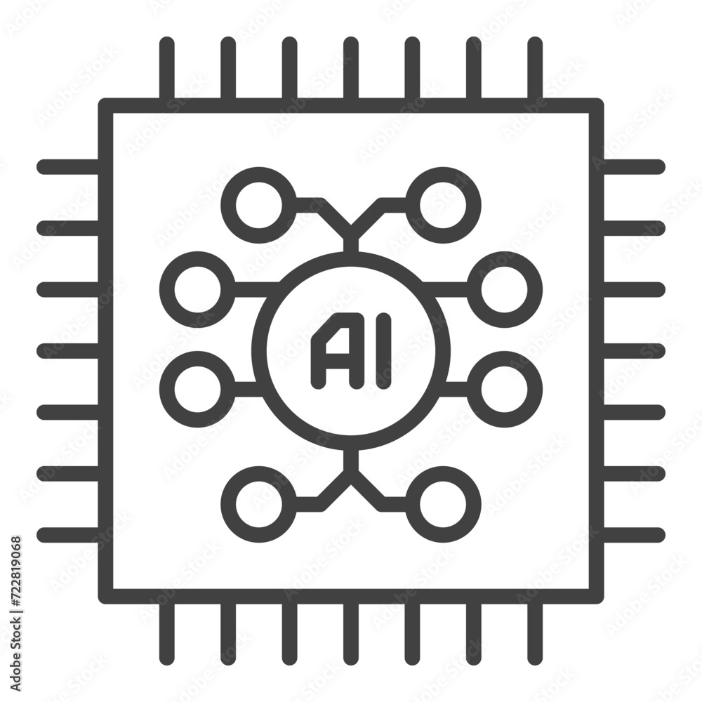 Poster ai computer chip vector artificial intelligence tech thin line icon or symbol