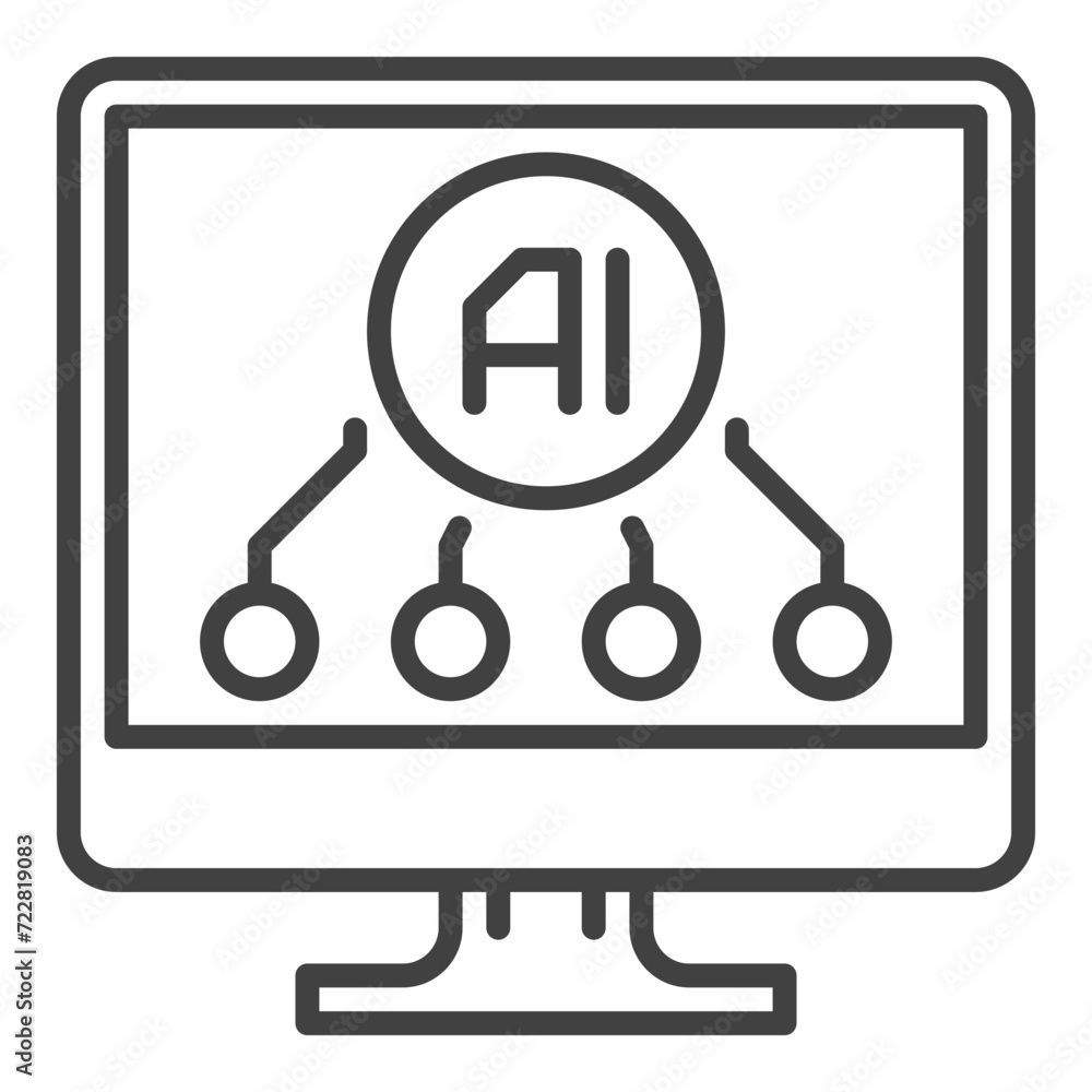 Poster ai on computer display vector artificial intelligence online technology thin line icon or symbol