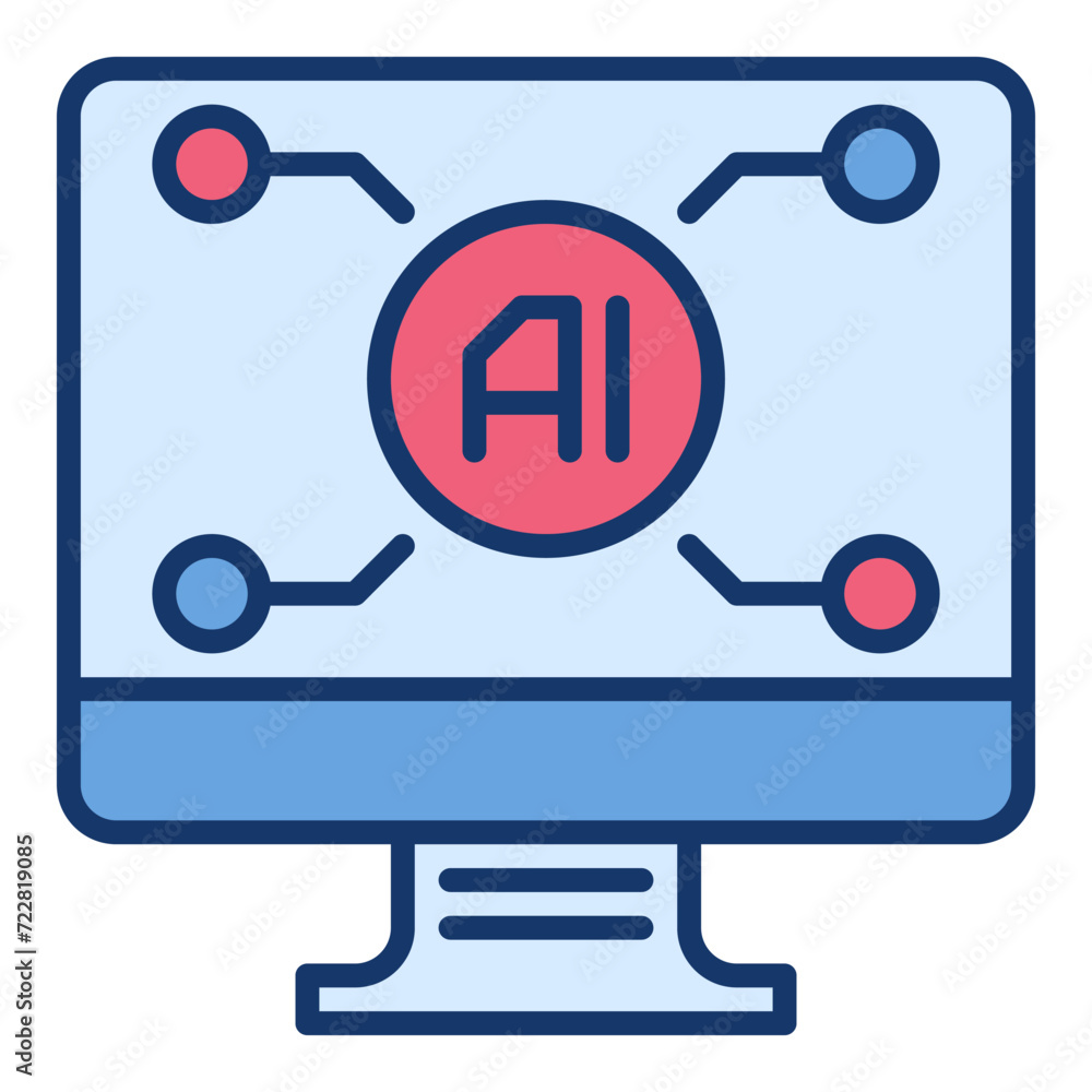Poster ai technology on pc screen vector artificial intelligence computer colored icon or sign in outline s