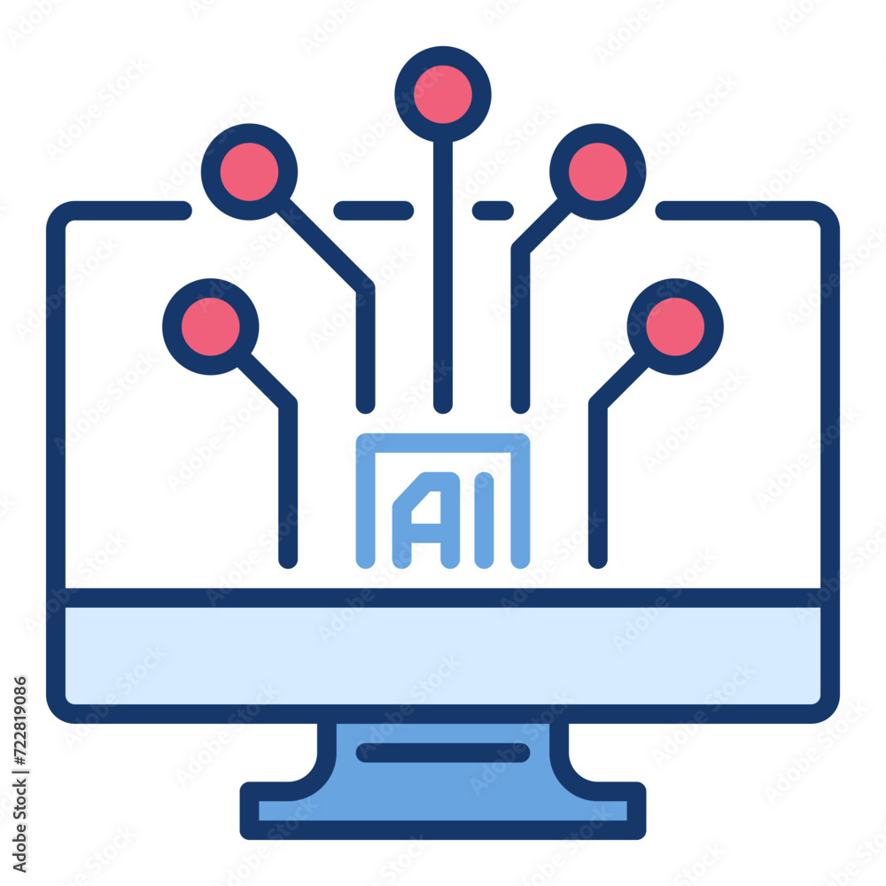 Poster ai technology on computer screen vector artificial intelligence colored icon or logo element