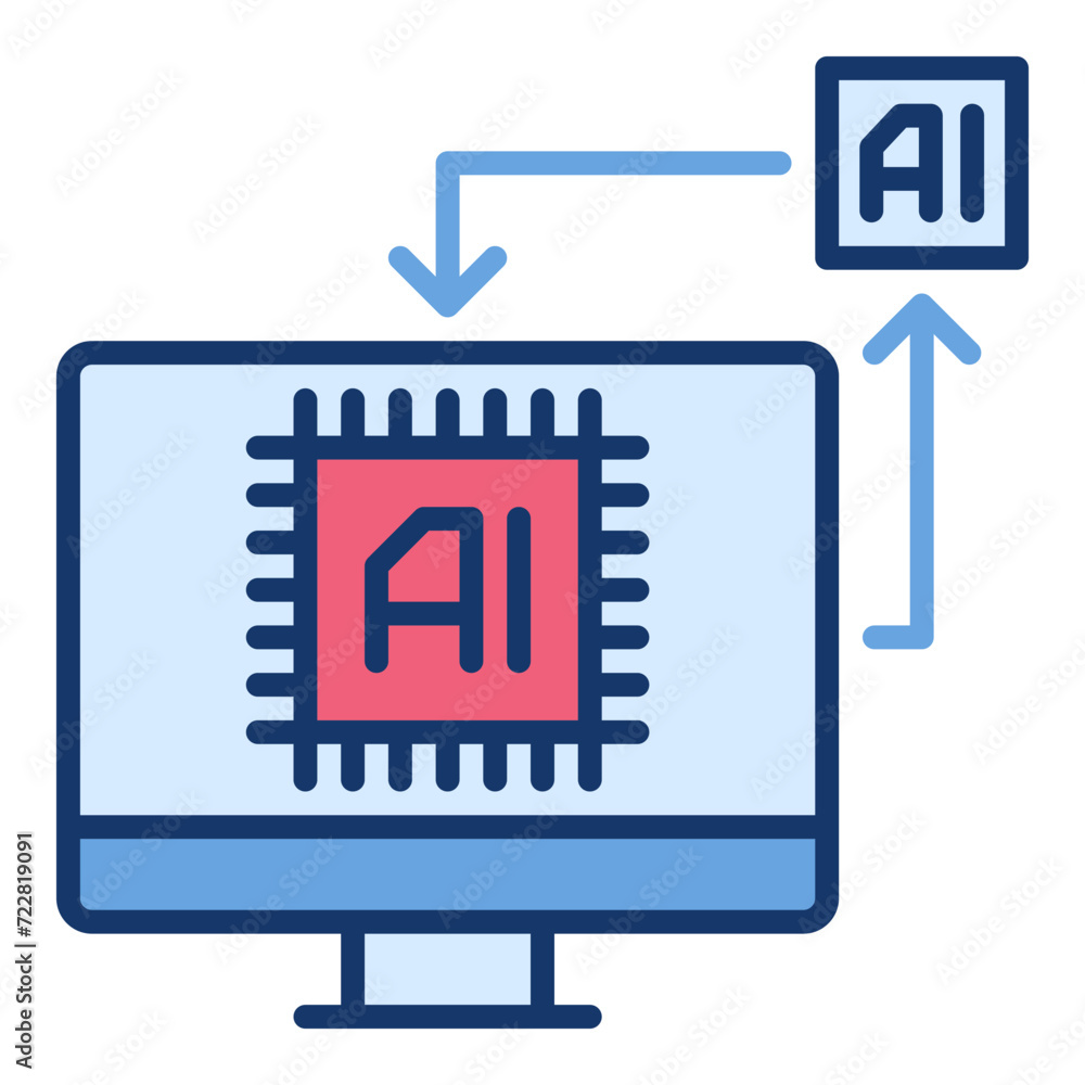 Poster ai technology on computer display vector colored icon or design element