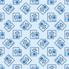 Tablet and AI Smartphone vector Artificial Intelligence colored Seamless Pattern