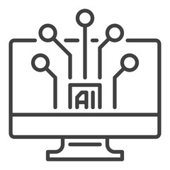 AI Artificial Intelligence on Computer Screen vector linear icon or symbol