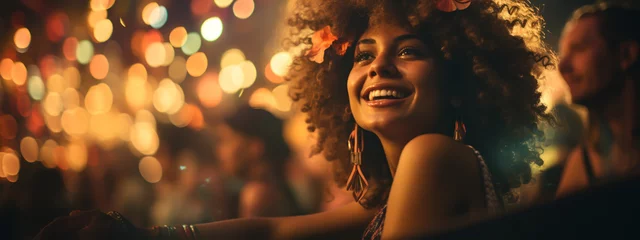 Rollo A young woman is dancing at a concert having a good time at an open air venue in the night. © alexkich