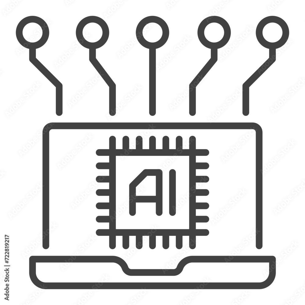 Poster laptop and artificial intelligence ai vector icon or symbol in outline style