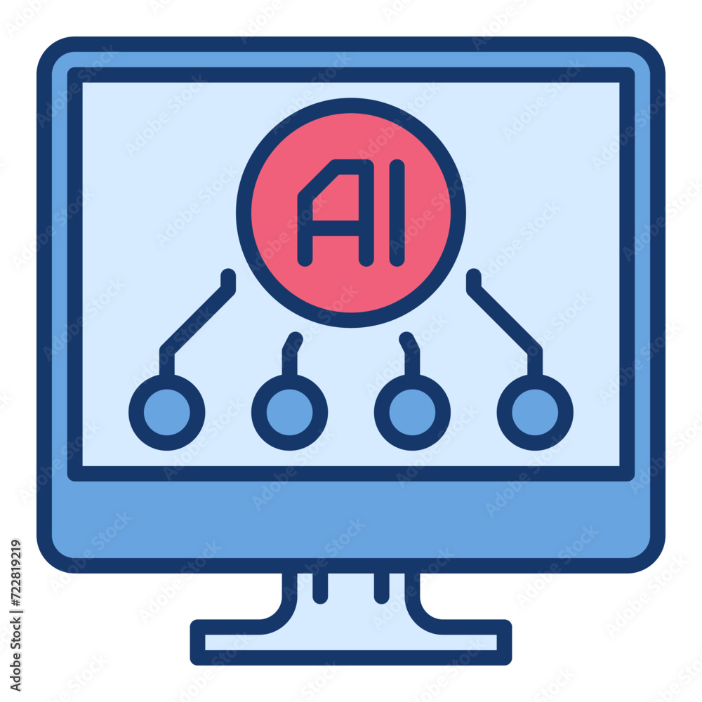 Poster computer display with ai sign vector artificial intelligence online technology colored icon or desig