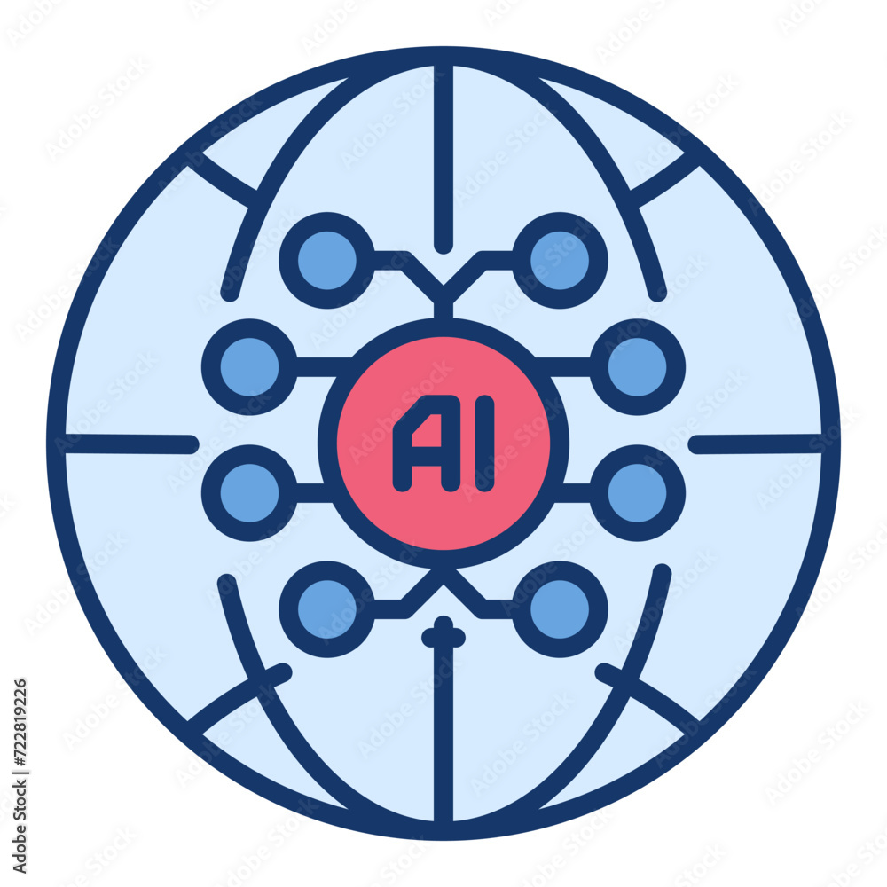 Poster earth globe with ai brain vector artificial intelligence colored icon or design element