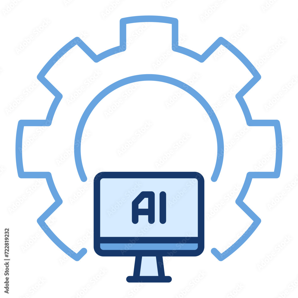 Sticker Gear and Artificial Intelligence Computer vector AI colored icon or symbol