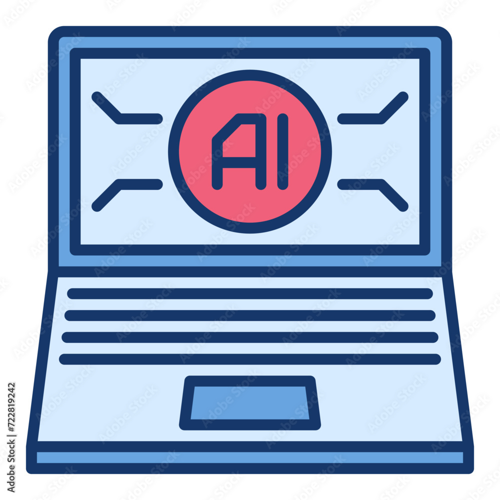 Poster laptop ai computer vector artificial intelligence device colored icon or design element