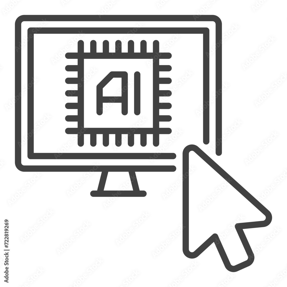 Poster mouse cursor on ai computer vector artificial intelligence linear icon or symbol