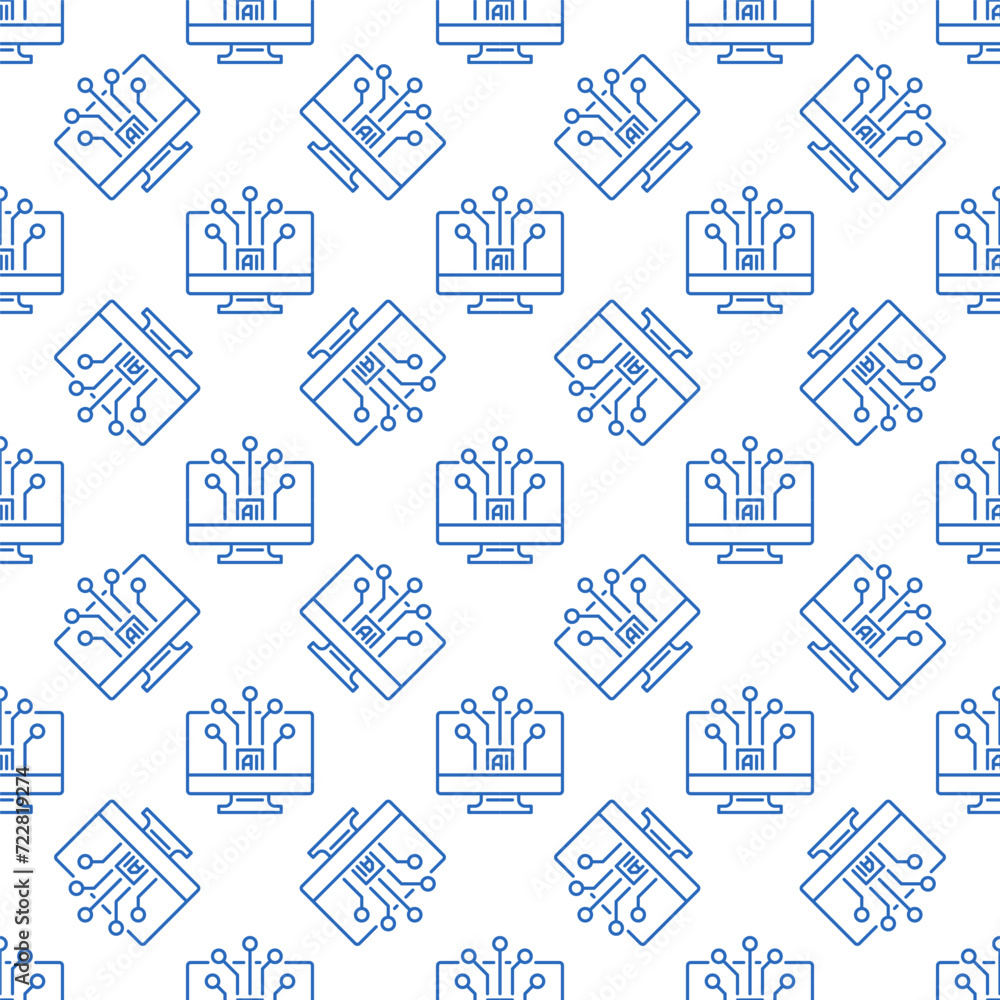 Poster ai artificial intelligence on computer screen vector linear seamless pattern