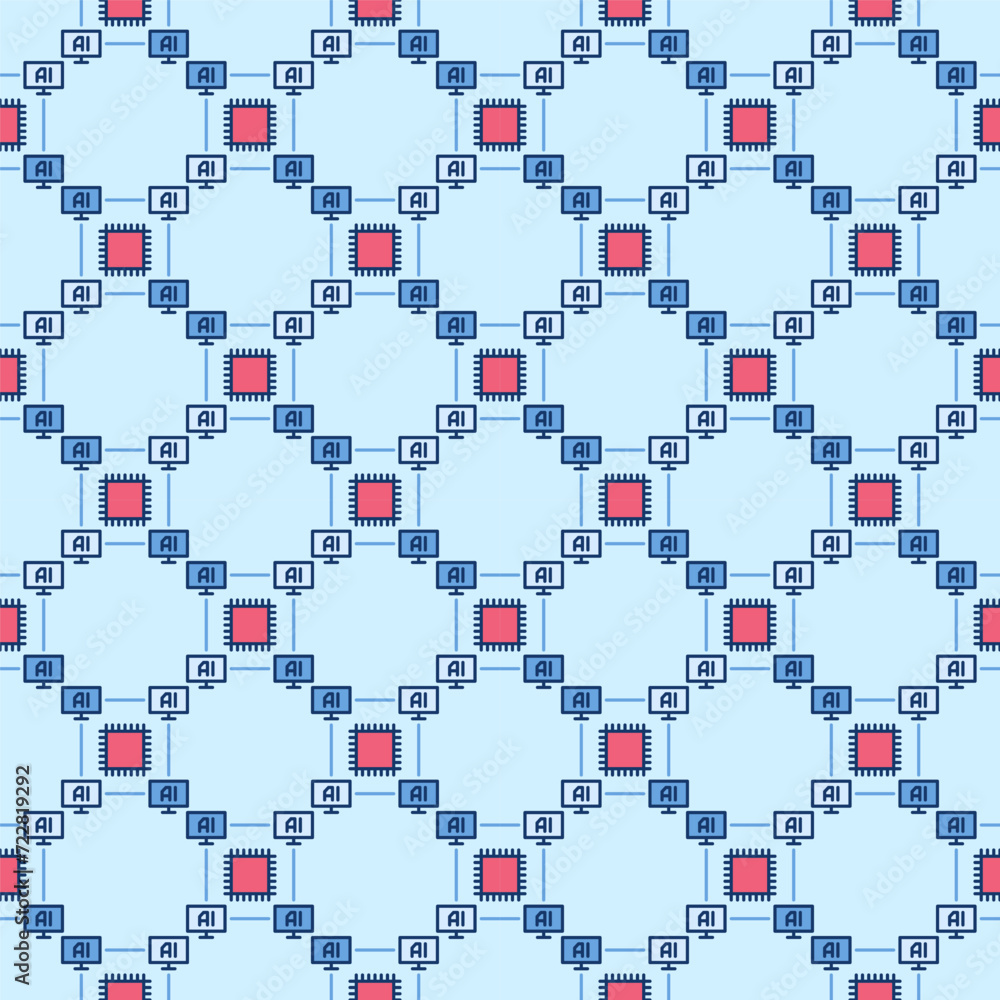 Aufkleber ai chip and computers vector artificial intelligence technology colored seamless pattern