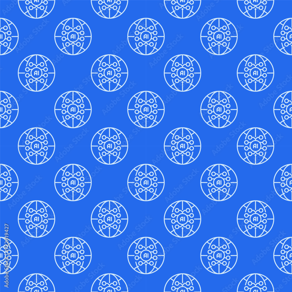 Poster ai brain inside earth globe vector artificial intelligence outline blue seamless pattern