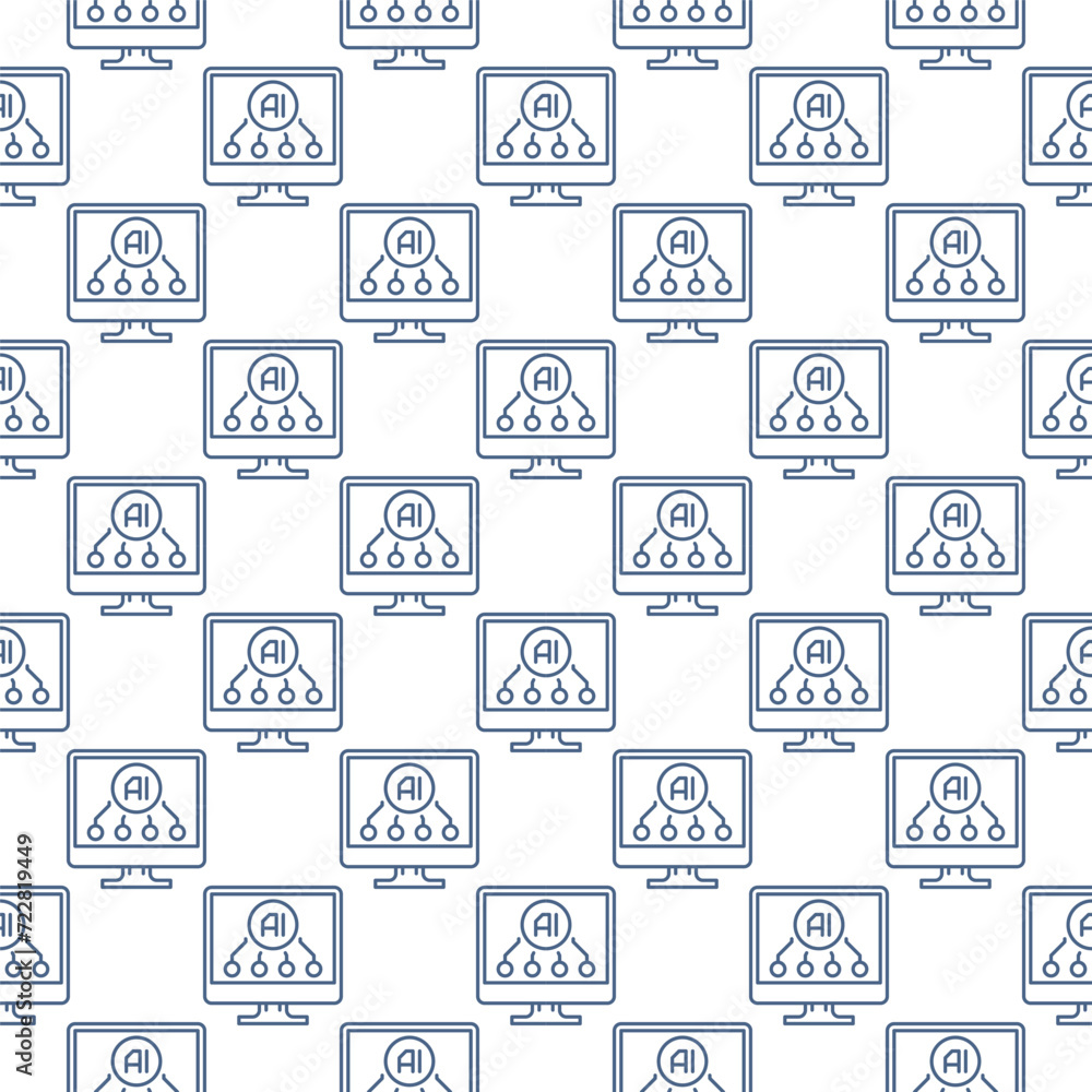 Poster ai on computer display vector artificial intelligence online technology thin line seamless pattern