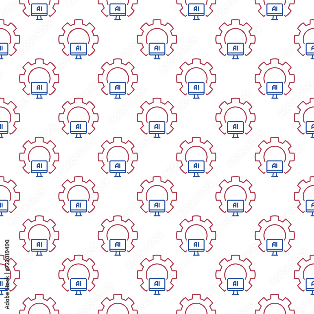 Poster artificial intelligence computer inside cog wheel vector ai seamless pattern in thin line style