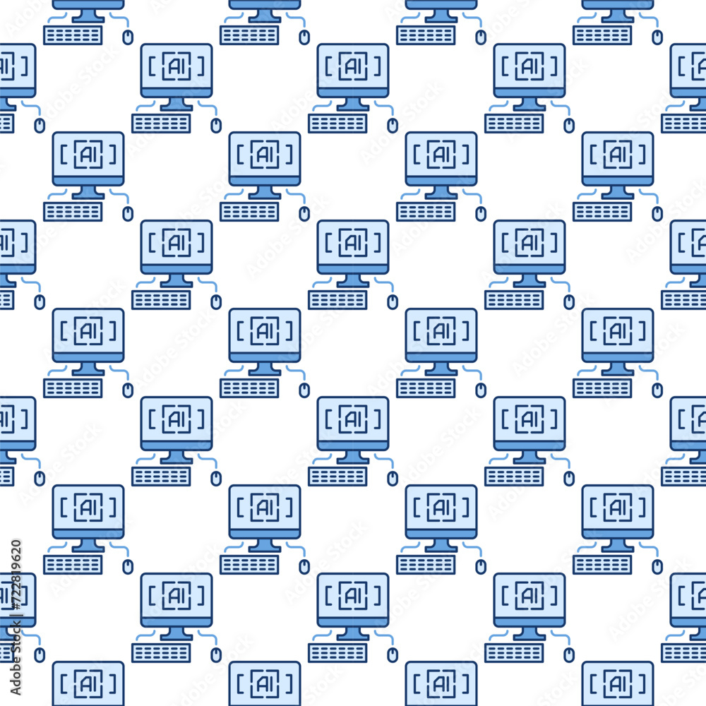 Poster artificial intelligence pc with keyboard and mouse vector colored seamless pattern