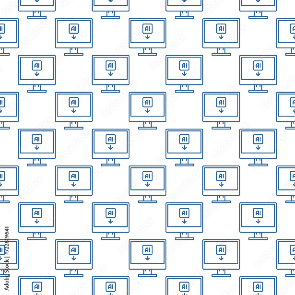 Poster artificial intelligence computer or pc vector ai technology seamless pattern in thin line style