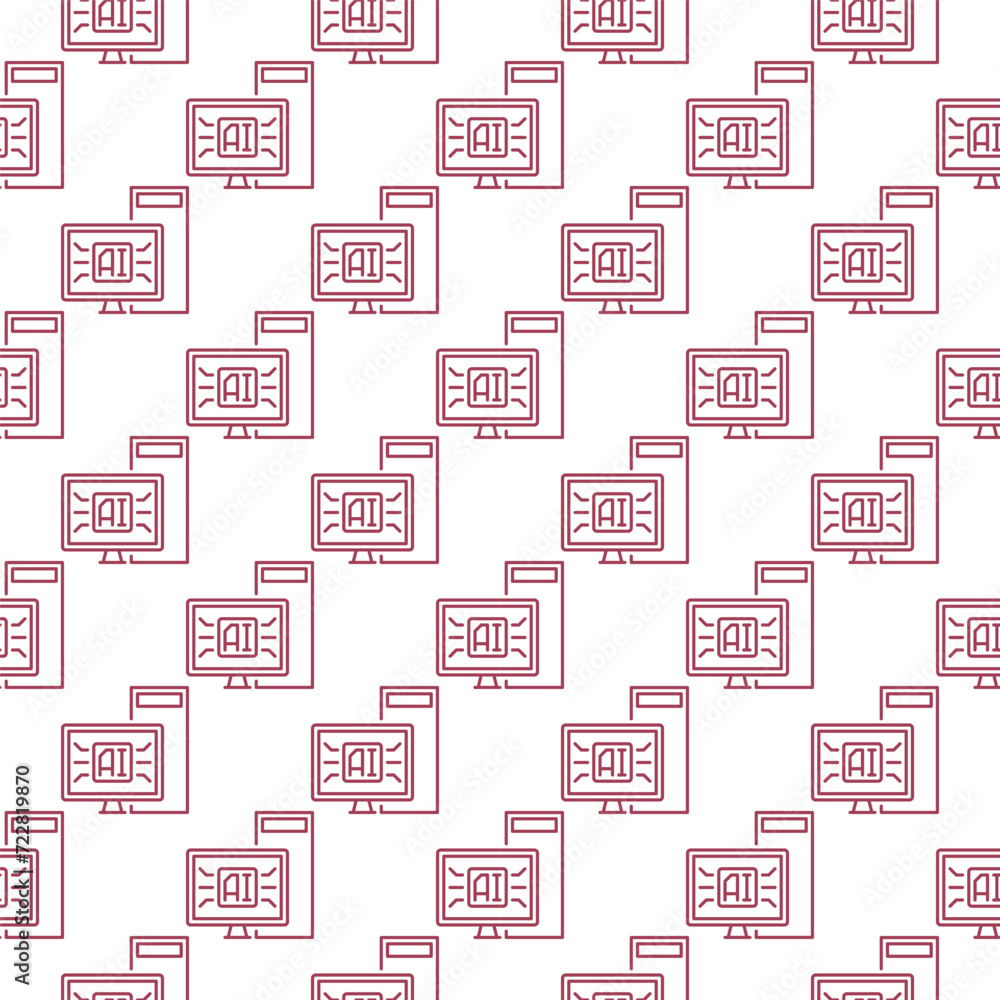 Poster desktop computer with ai vector artificial intelligence outline seamless pattern