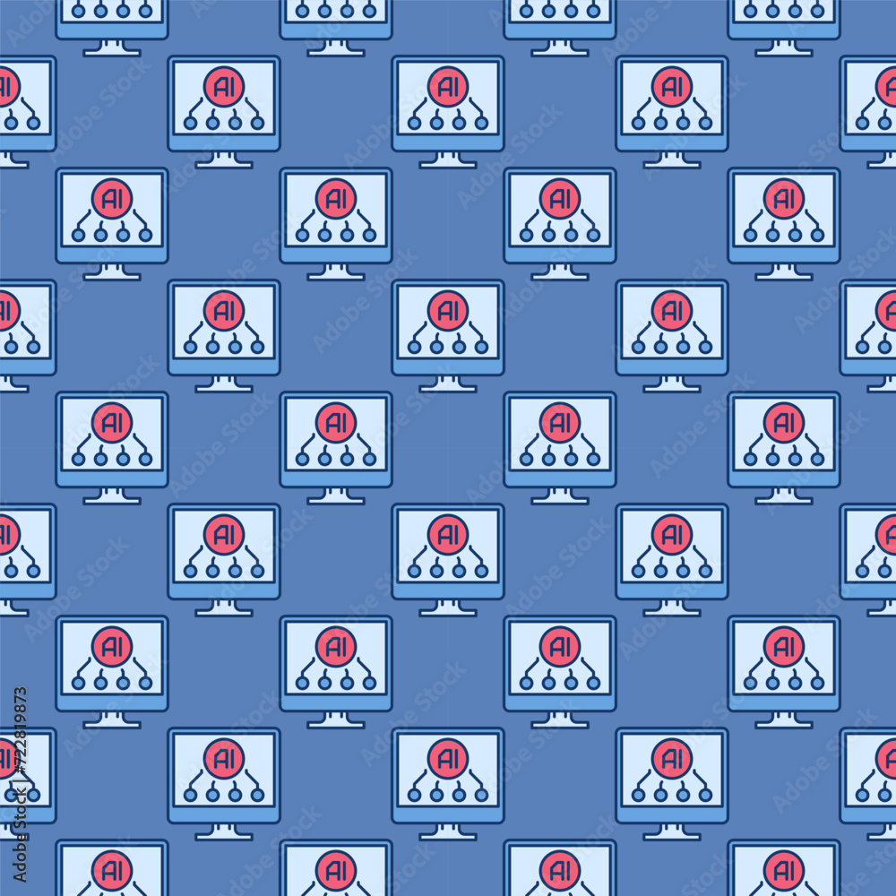Poster computer display with ai sign vector artificial intelligence online technology colored seamless patt