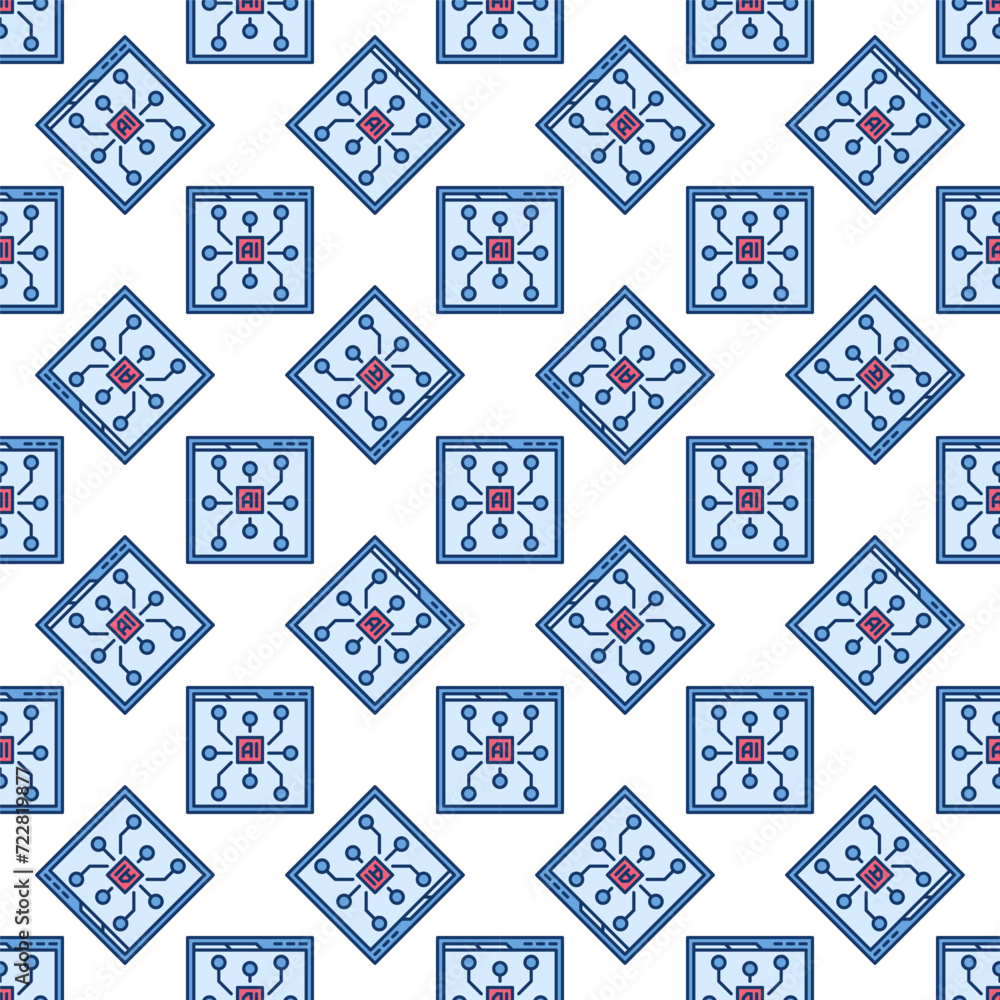 Poster browser with ai vector artificial intelligence web site colored seamless pattern