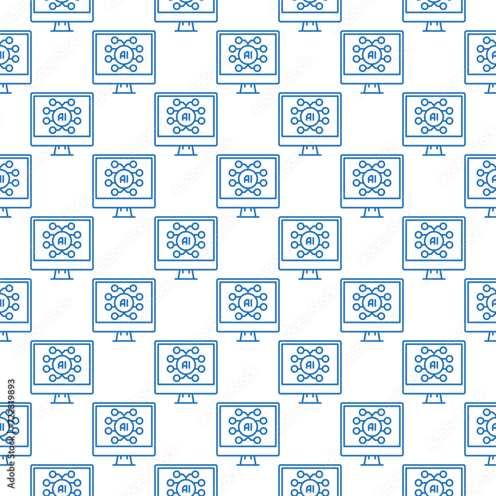 Poster computer with ai artificial intelligence vector outline seamless pattern