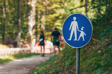 Pedestrian path sign in Triglav national park in Slovenia