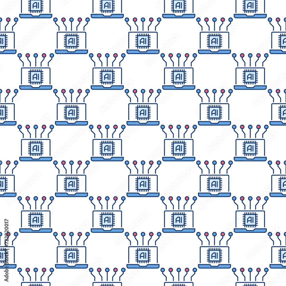 Aufkleber laptop with artificial intelligence ai vector colored seamless pattern