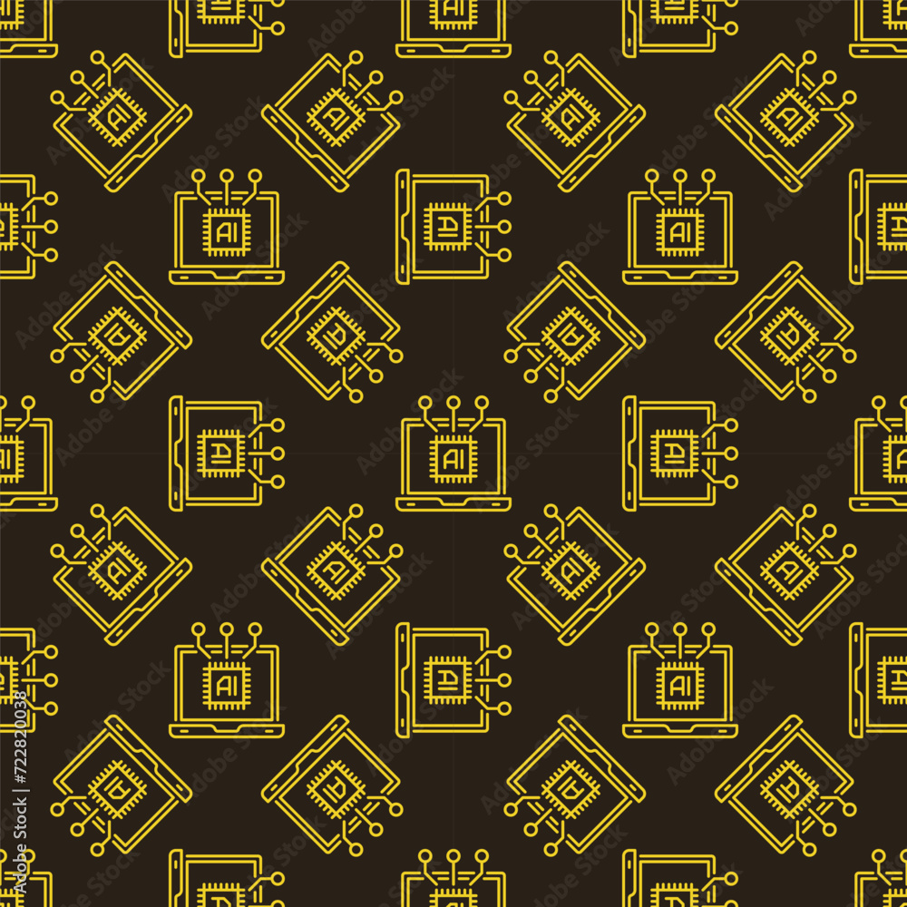 Poster laptop with ai vector artificial intelligence linear seamless pattern