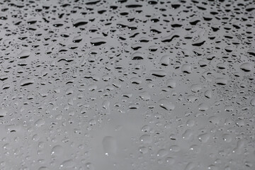 Drops of water on a color background. Selective focus. Gray