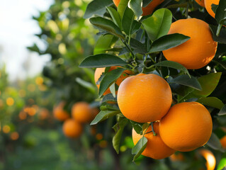 Oranges glowing in the sunlight, nestled in lush foliage, ready to be enjoyed.