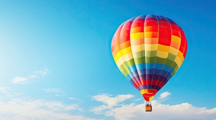 Colorful, hot air balloon, gliding, pristine sapphire sky, serene beauty, aerial view, peaceful. Generated by AI.