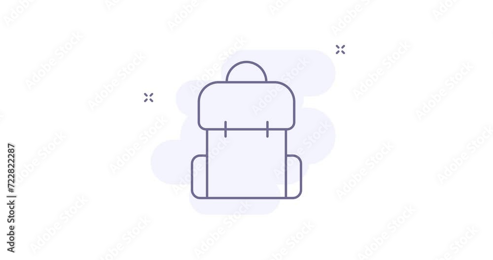Poster backpack 2d animated outline icon. backpack line icon 4k video motion design graphics for web, mobil