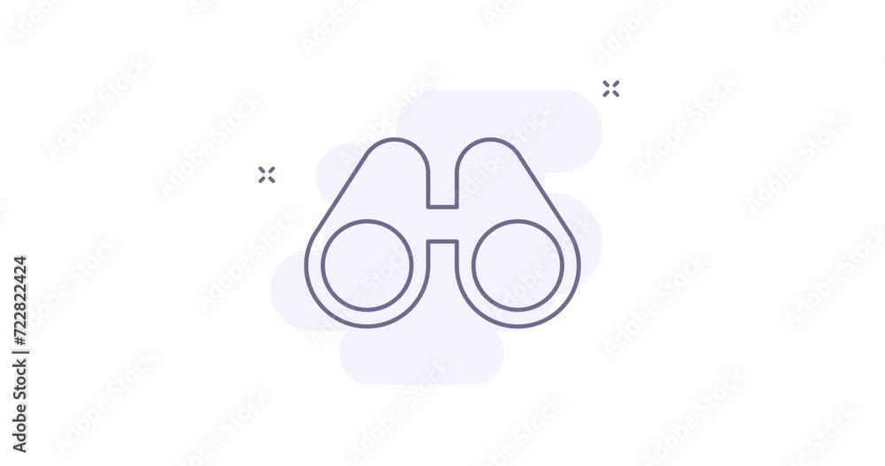 Poster binoculars 2d animated outline icon. binoculars line icon 4k video motion design graphics for web, m